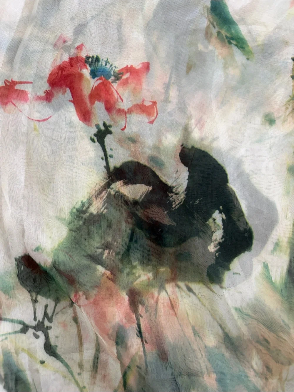 Silk Floral Sheer Scarf - Multicolor